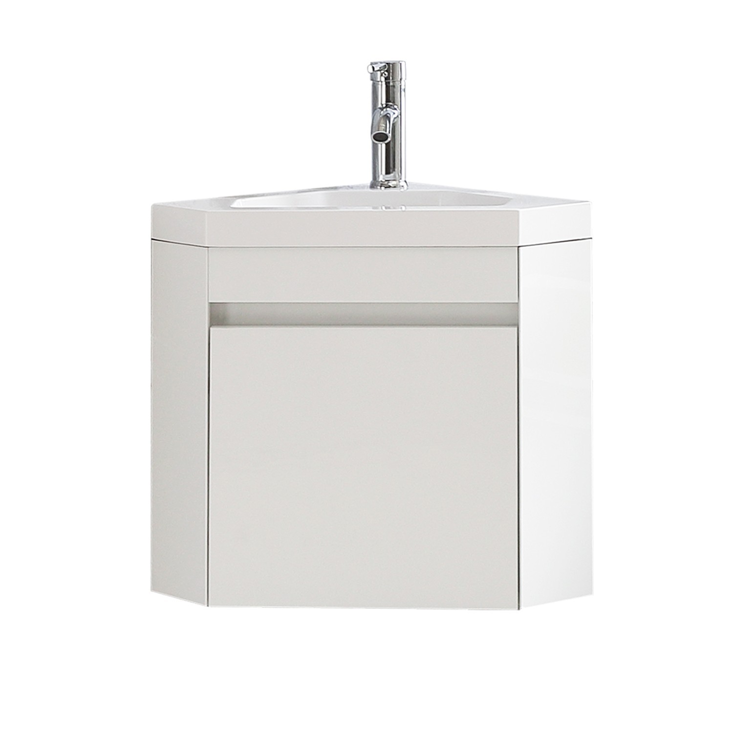 22″ Corner Wall Mounted Bathroom Vanity Floating Cabinet w/Sink for Small Space
