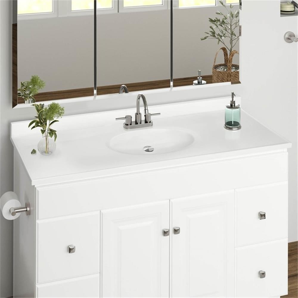 Bowery Hill 49×19″ Cultured Marble Single Bowl Vanity Top in Solid White