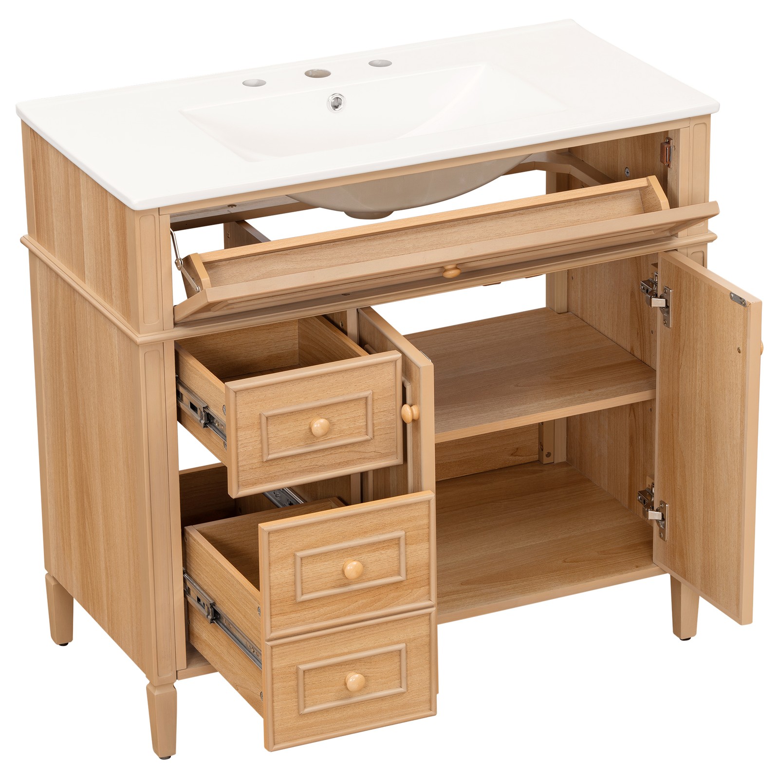 36″ Bathroom Vanity w/Sink,3 Drawers,Freestanding Storage Vanity 2 Doors Cabinet