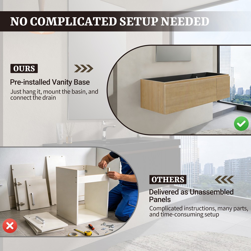 48″ Wall Mounted Bathroom Vanity w/Sink, Floating Vanity Cabinet, Drawer, Door