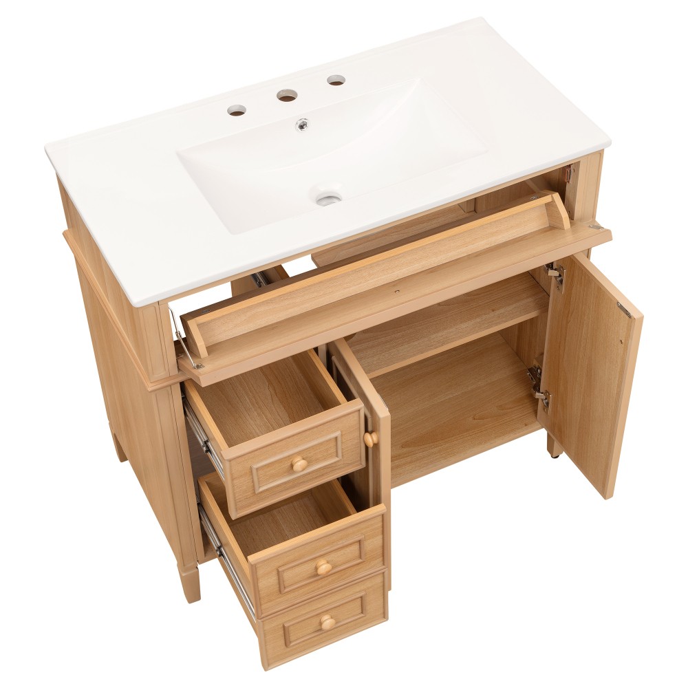 36″ Bathroom Vanity with Sink Wood Vanity Cabinet with Flip-Out Drawer 3 Drawers