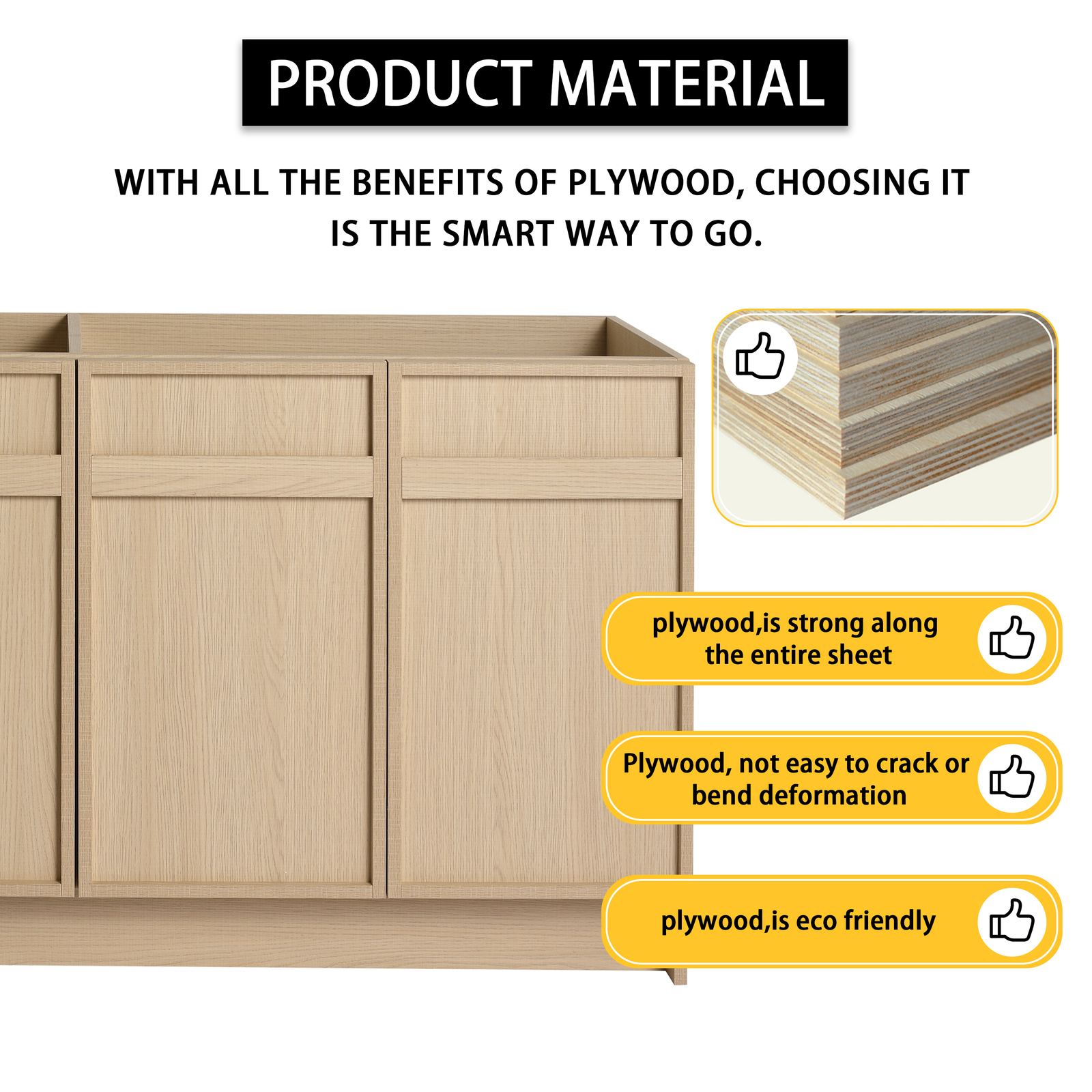 60″ Plywood Double Sink Bathroom Vanity Cabinet 4 Doors Undermount Resin Sink