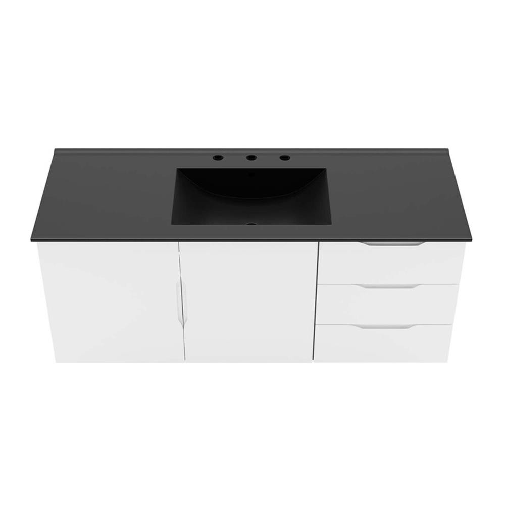 Modway Vitality Modern Wood Single Sink Bathroom Vanity in White/Black