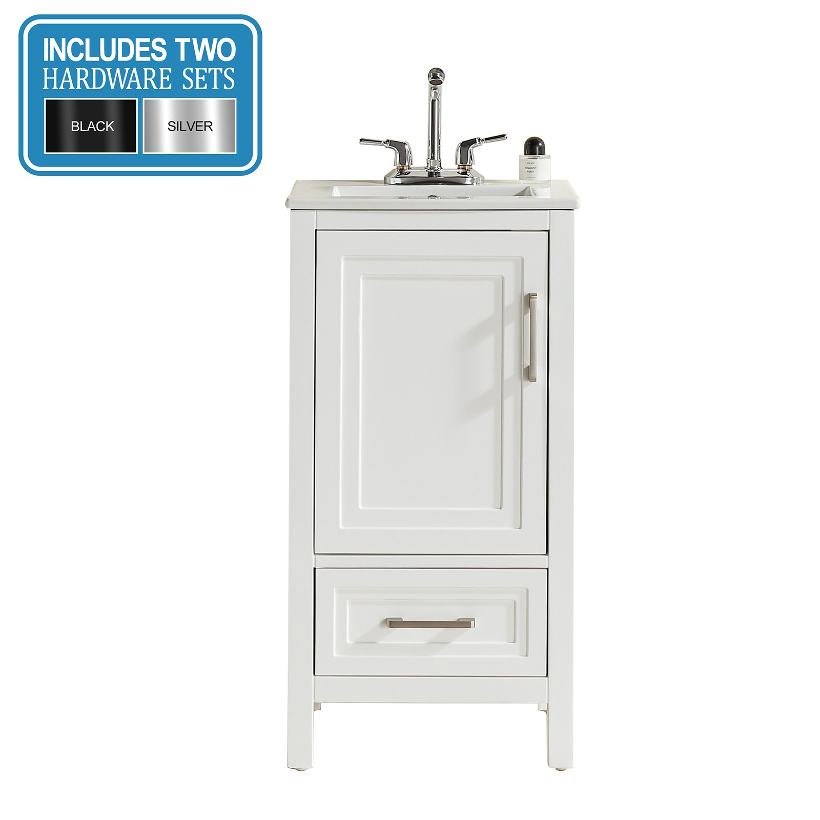 White Freestanding Bathroom Cabinet 18″ Solid Wood Fully Assembled