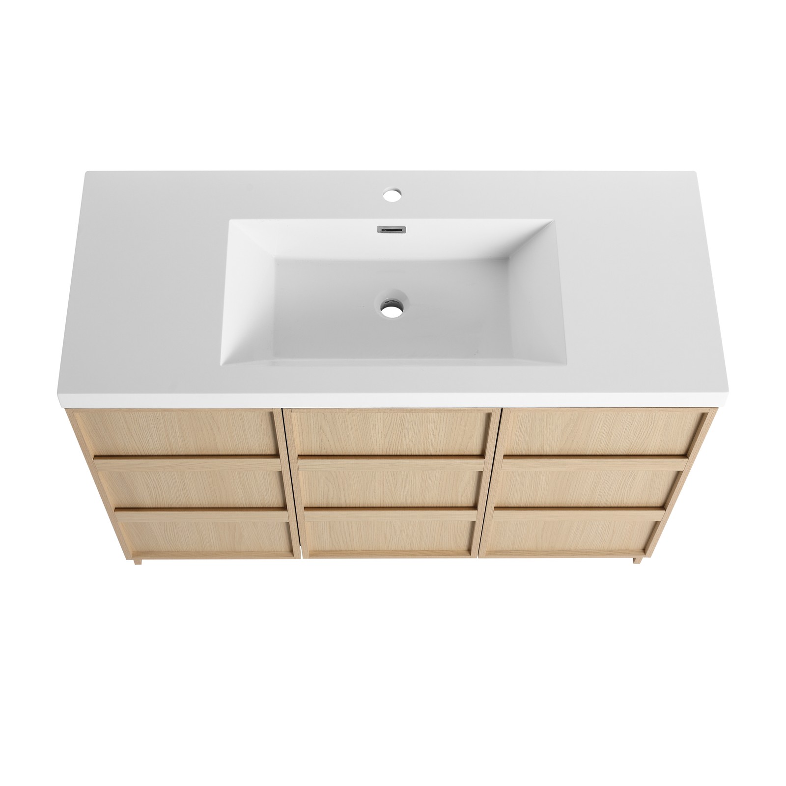 48 Inch Plywood Freestanding Bathroom Vanity Cabinet 3 Doors With Resin Sink Oak