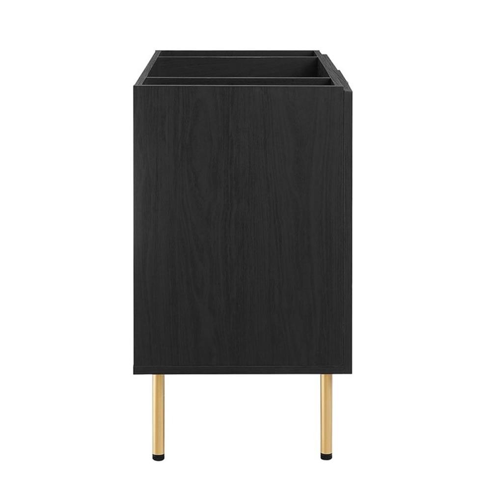 Pemberly Row 36″ Wood & Rattan Bathroom Vanity Cabinet in Black