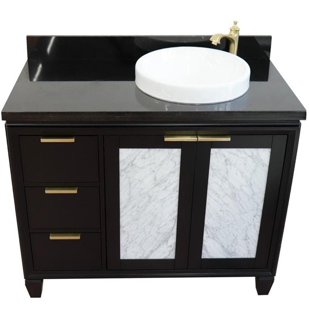 Pemberly Row Solid Wood Vanity with Right Round Sink in Blue/Black Galaxy