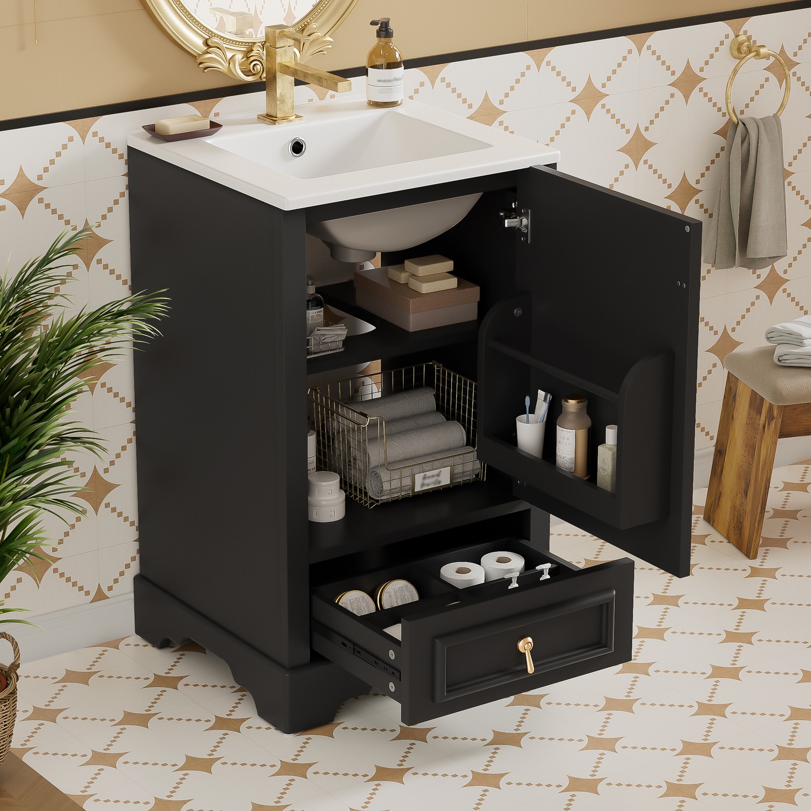 20″ Bathroom Vanity with Ceramic Sink Modern Storage Cabinet w/Soft Close Door