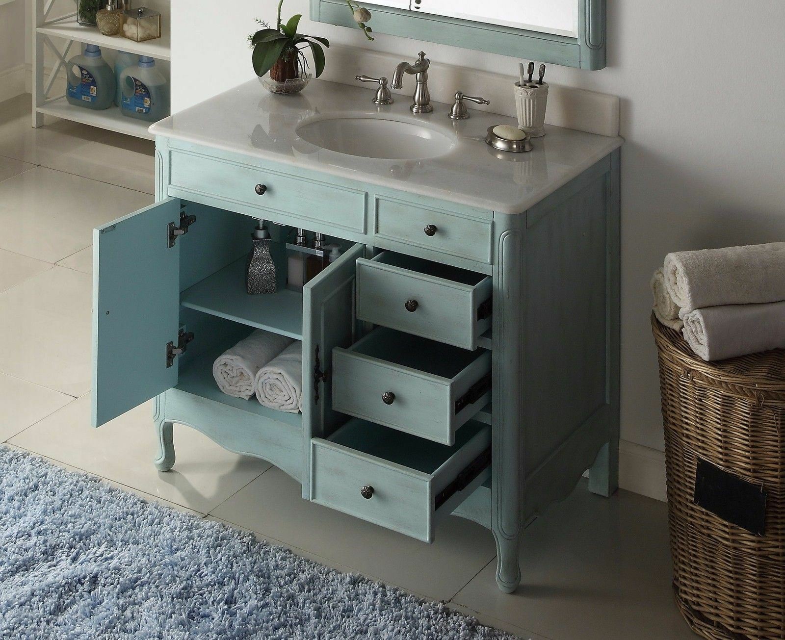 38 inch Distressed Light Blue Daleville Bathroom Sink Vanity 837LB