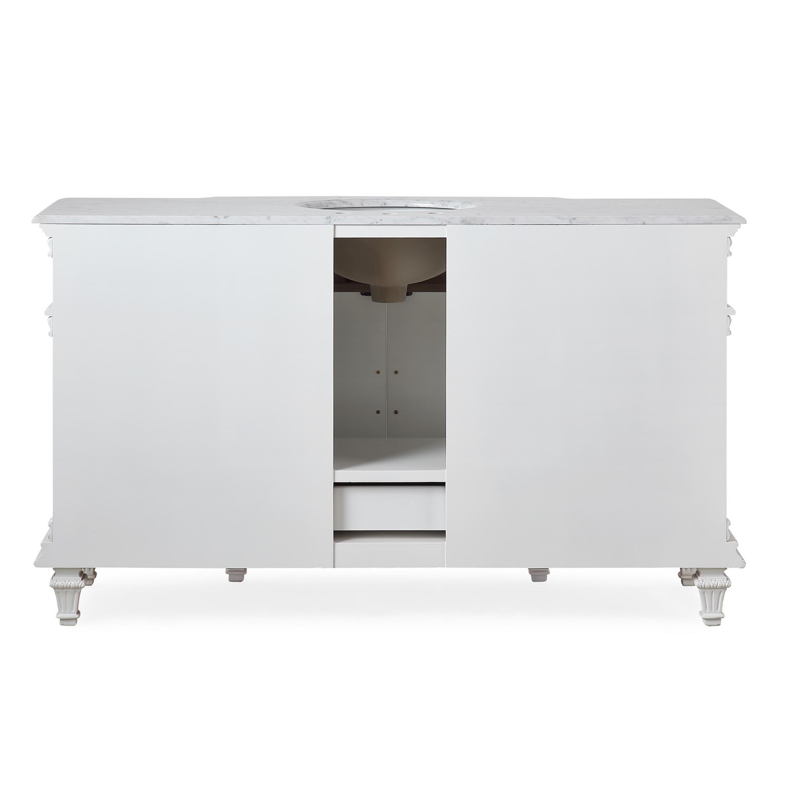 60″ Single Sink Cabinet Carrara White Marble Stone Top White Bathroom Vanity