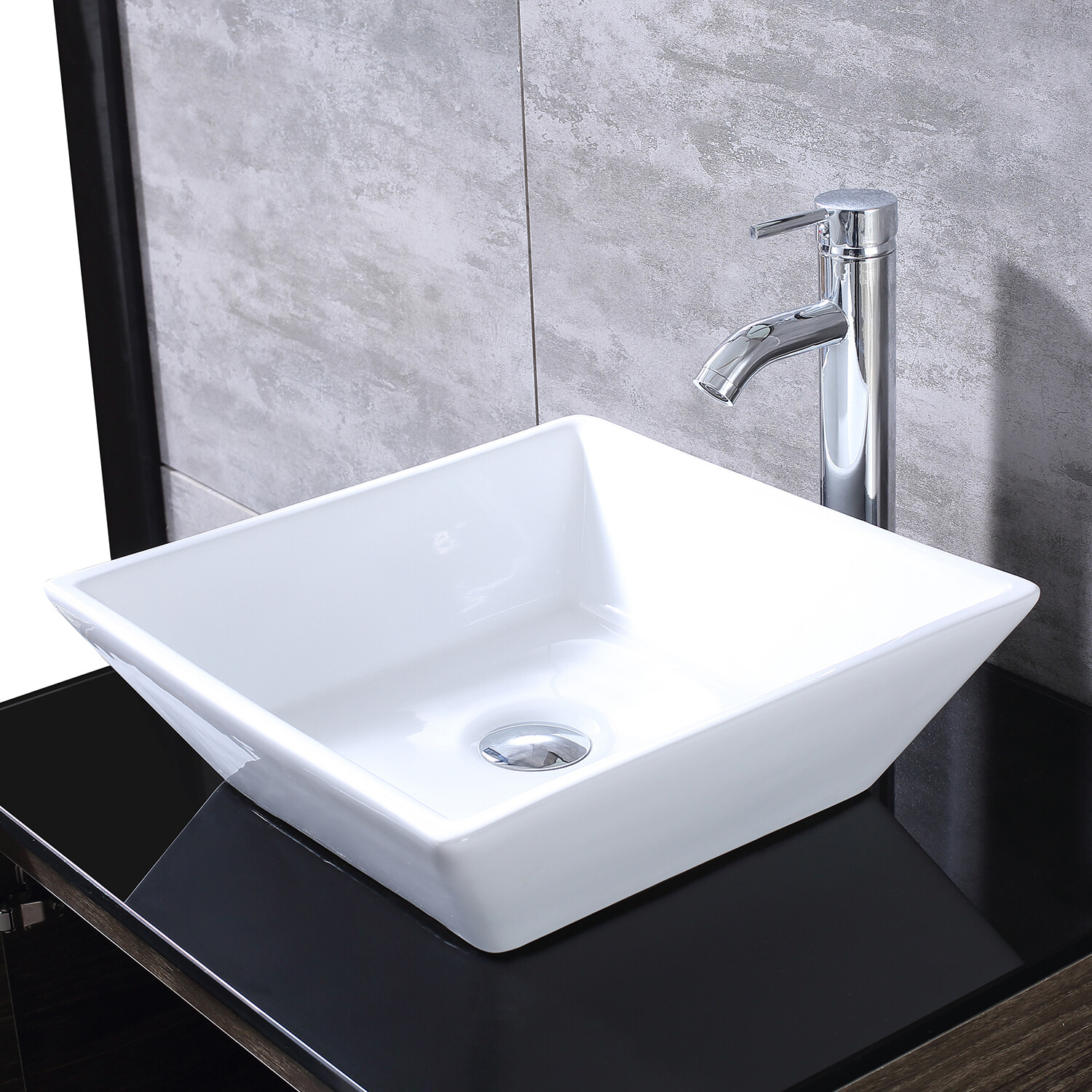 24″Bathroom Vanity Wood Cabinet White Ceramic Sink Bowl Basin Brown Mirror Combo