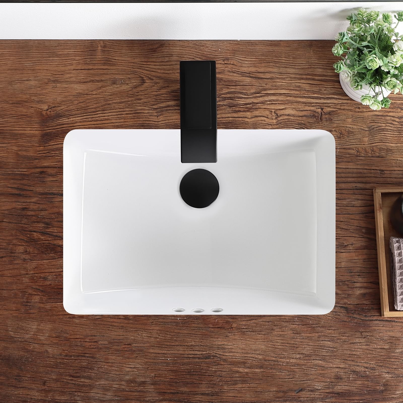 18 Inch Undermount Bathroom Sink White Ceramic Rectangular Under Counter Bathroo