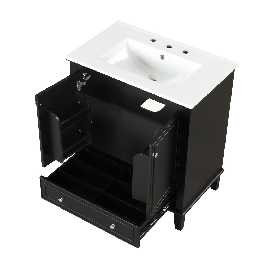 30 Inch Black Bathroom Vanity with Sink Combo Solid Wood MDF Bathroom Cabinet