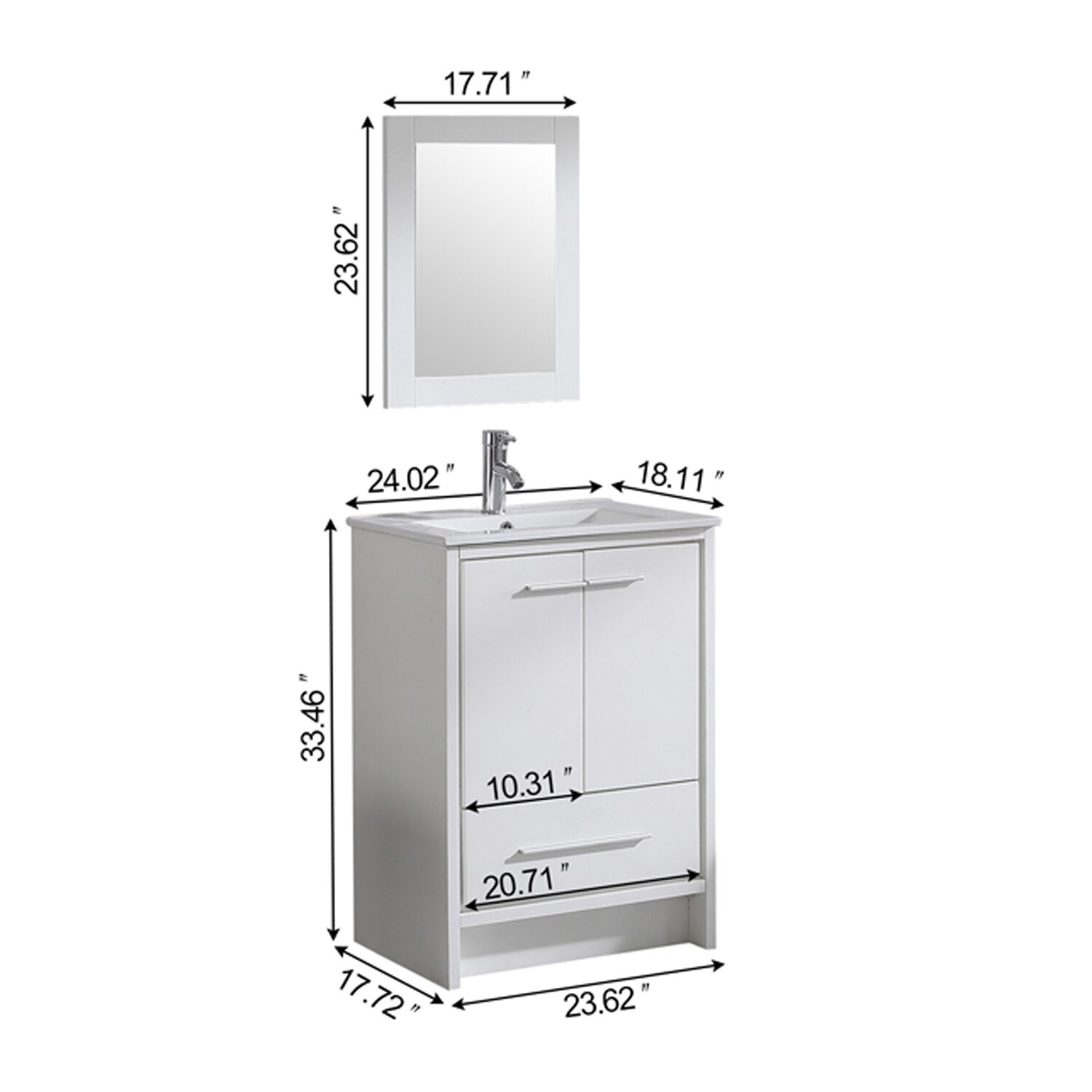 24″ Bathroom Vanity White Single Storage Free Standing Cabinet NO Sink & Faucet