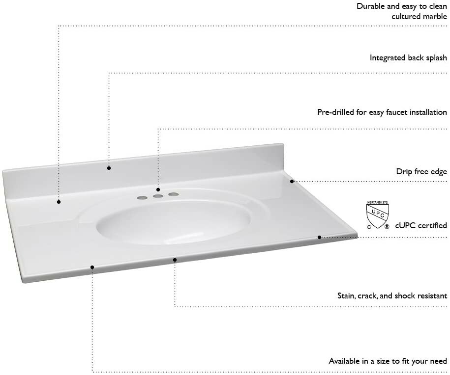 Design House 551051 25 in. Cultured Marble Vanity Top in White on White