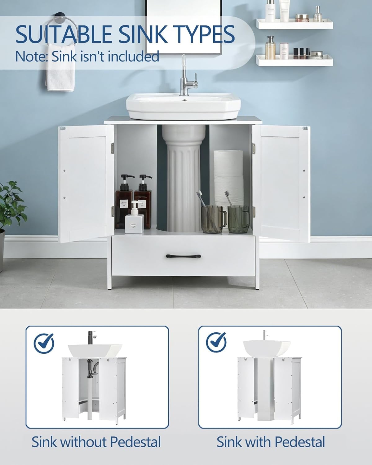 Bathroom Vanity Sink Cabinet, Under Sink Storage Cabinet with 2 Doors,