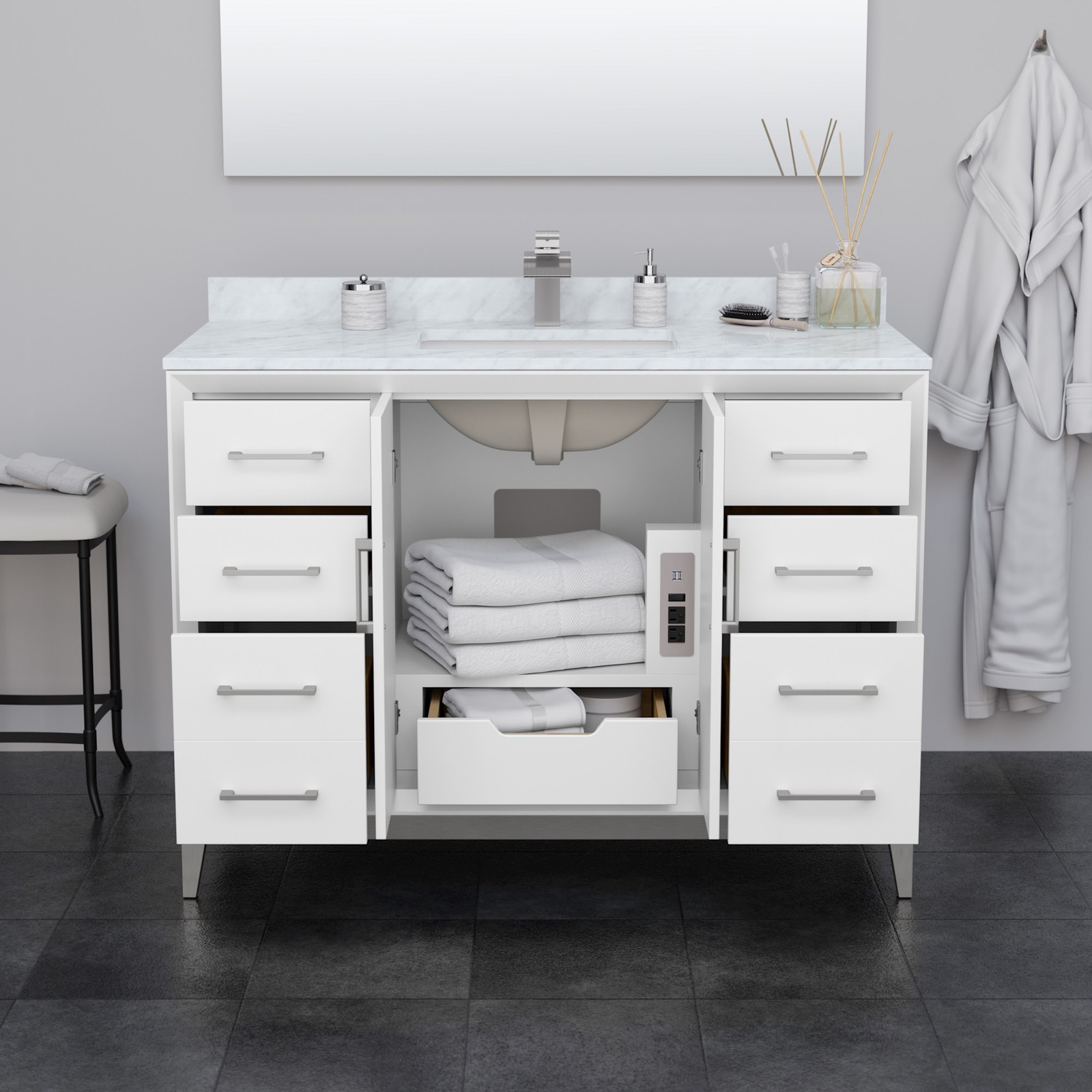 Wyndham Collection WCH818148S-CMUNS-MXX Amici 48″ – White / Satin Bronze