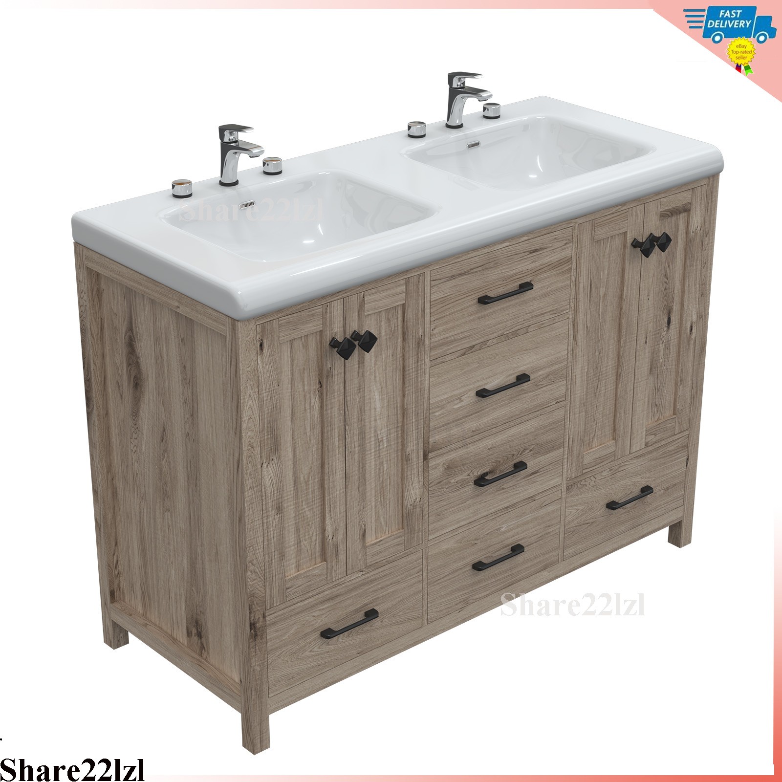 Wooden Bathroom Vanity with Sink Modern Storage Cabinet with Ceramic Countertop