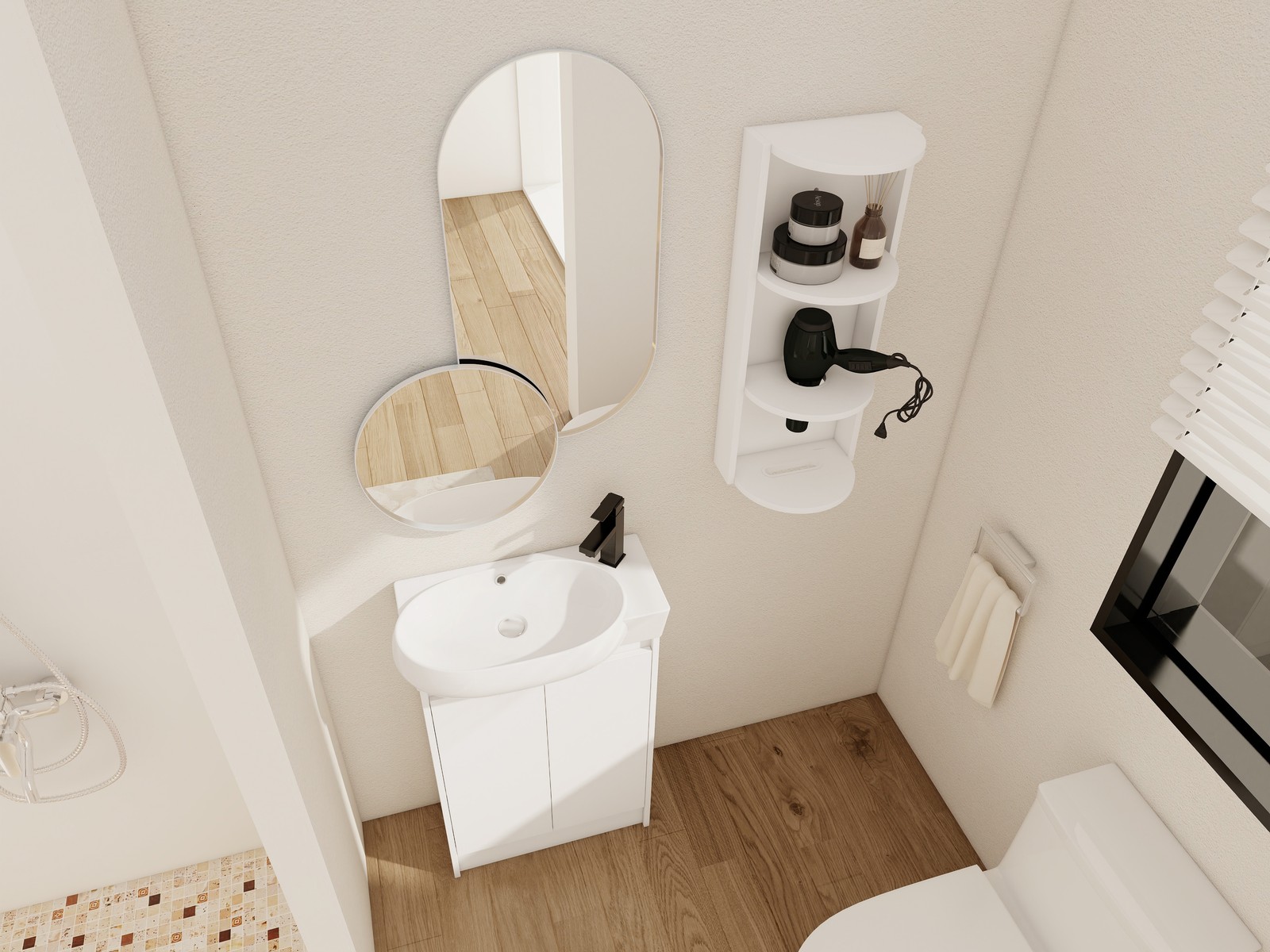 23″ Plywood Freestanding Bathroom Vanity Ceramic Sink Basin +Storage Rack White