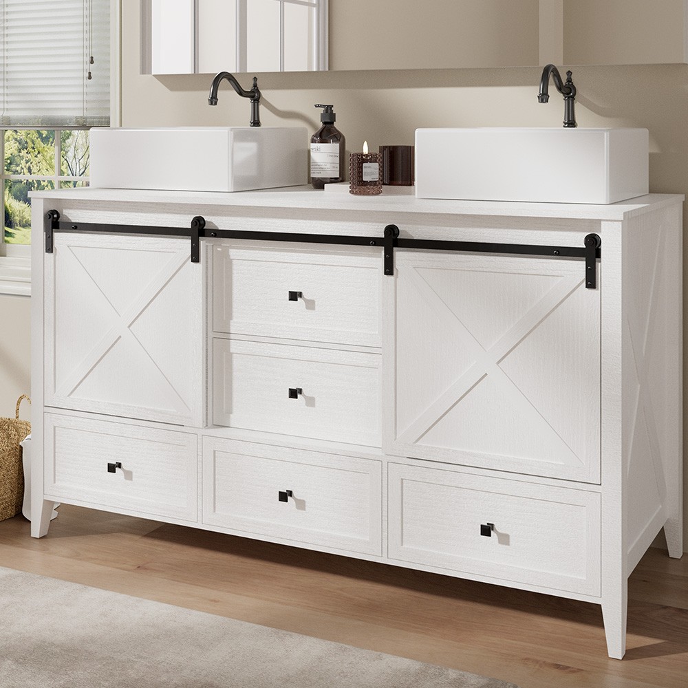 Modern 60″ Bathroom Vanity w/Sink Combo Wood Bathroom Cabinet Set with Drawers
