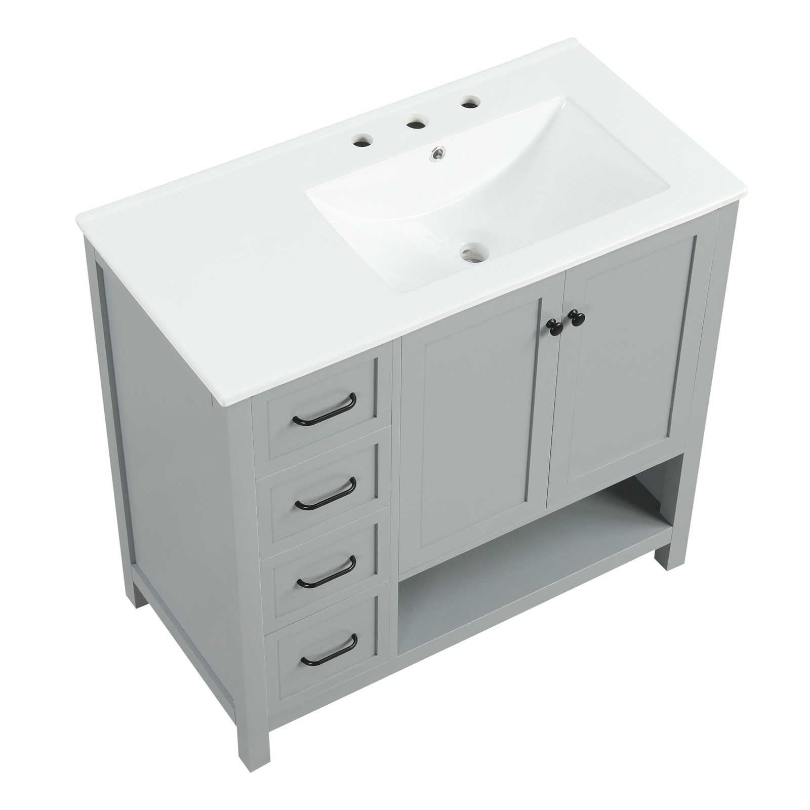 36″ Bathroom Vanity with Sink Top, Cabinet, Two Doors, Two Drawers, Grey