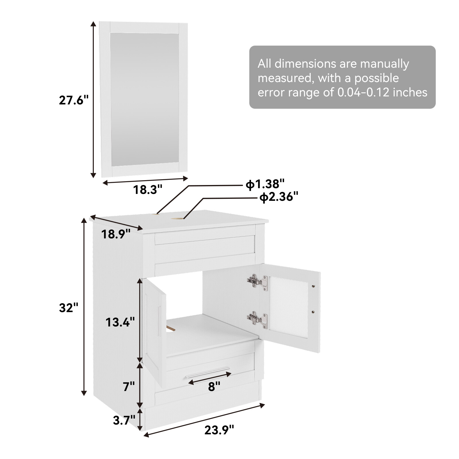 24″ Bathroom Vanity with Glass Sink Mirror Pop-Up Drain and Faucet