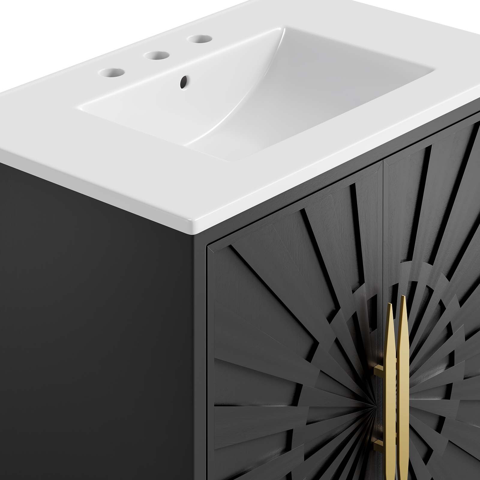 Modway Awaken 30″ Bathroom Vanity Cabinet in White Black With Ceramic Sink Basin