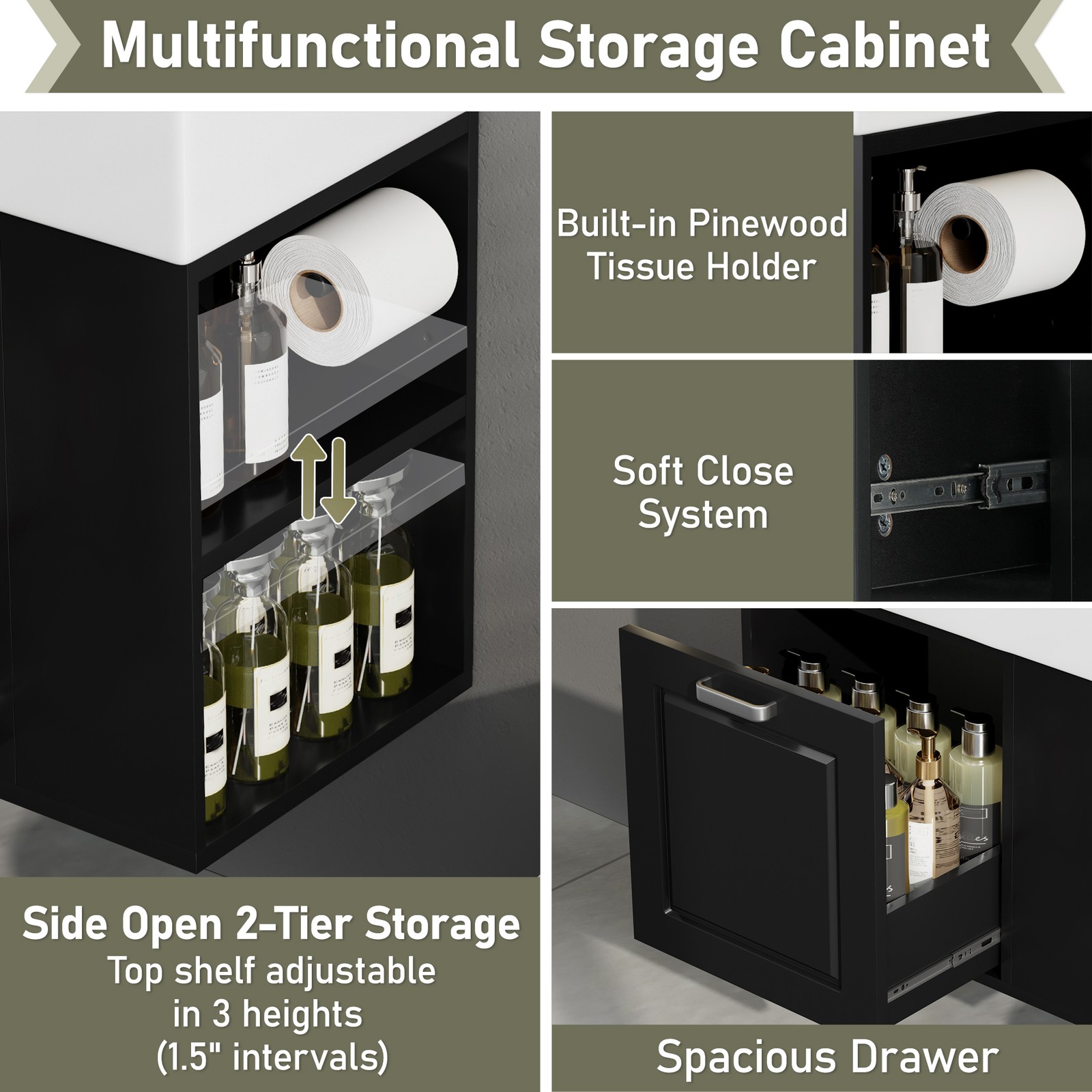 21.8″ Bathroom Vanity w/Ceramic Sink Wall Mounted Storage Cabinet w/Drawer