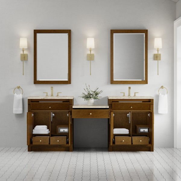 84″ James Martin Bellshire 660-VMC84-HNO-3TJR Dual Vanity Cabinet Tajnar Top