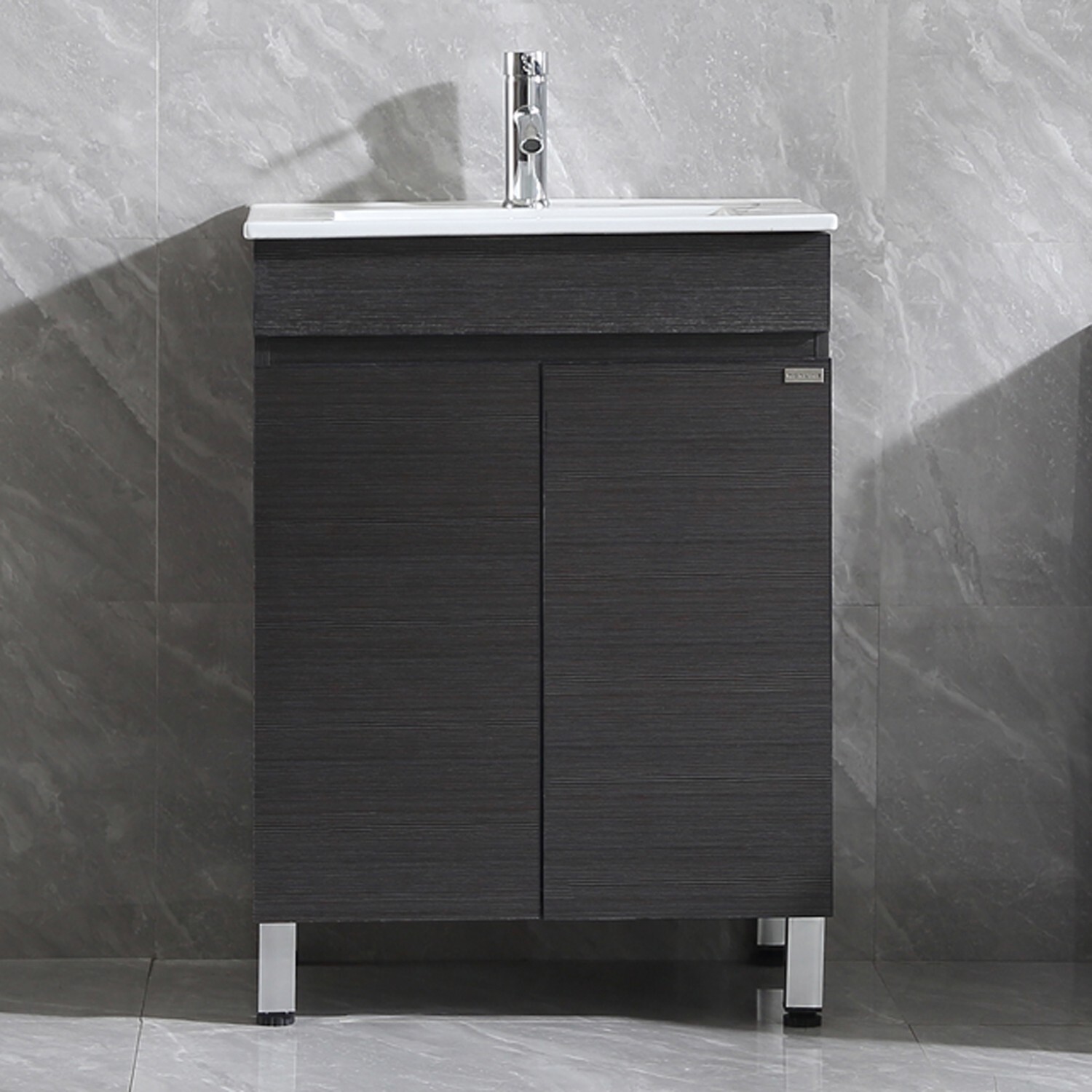 24″ Single Bathroom Vanity Wood Grain Cabinet with Ceramic Sink Faucet Combo Set