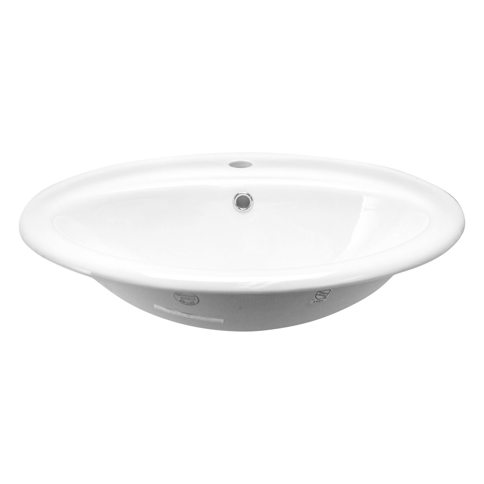 Canal Oval Shaped Drop-In Bathroom Vanity Sink 21-3/4″ X 18 5/8″ White Porcelain