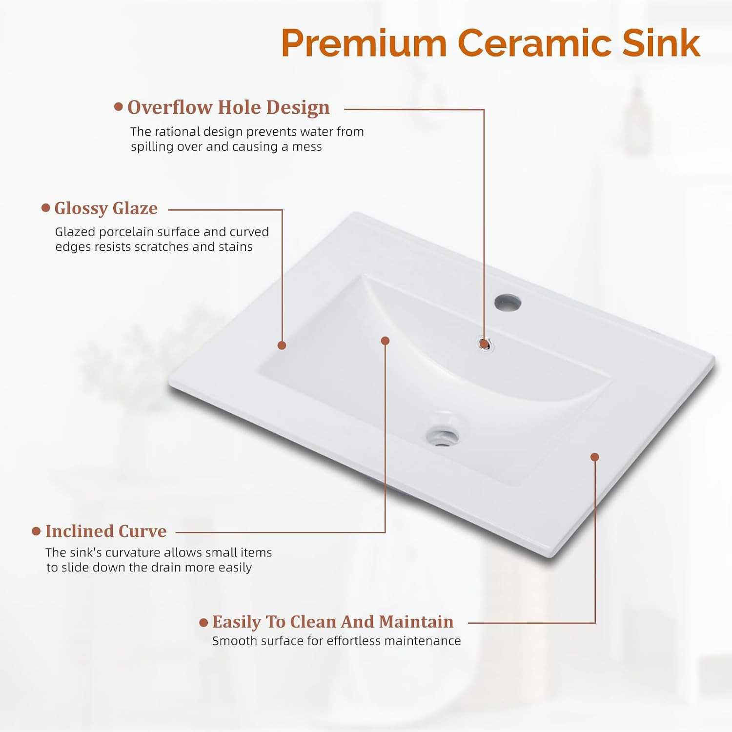 24 Inch Bathroom Vanity with Sink, Mid-Century Modern Vanity with Ceramic Basin