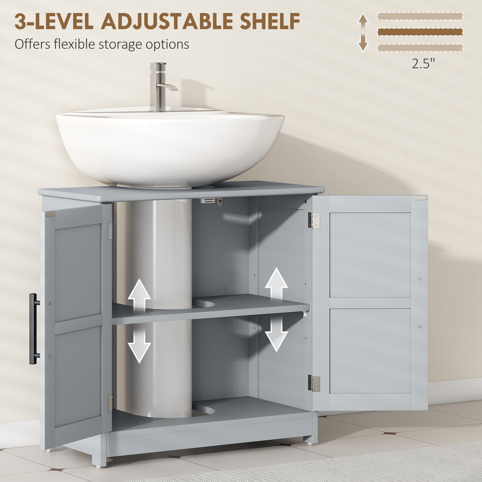 HOMCOM Pedestal Sink Storage Cabinet, Bathroom Sink Cabinet, Light Gray