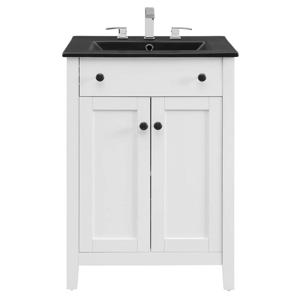 Modway Nantucket Modern Wood/Ceramic Bathroom Vanity in White/Black
