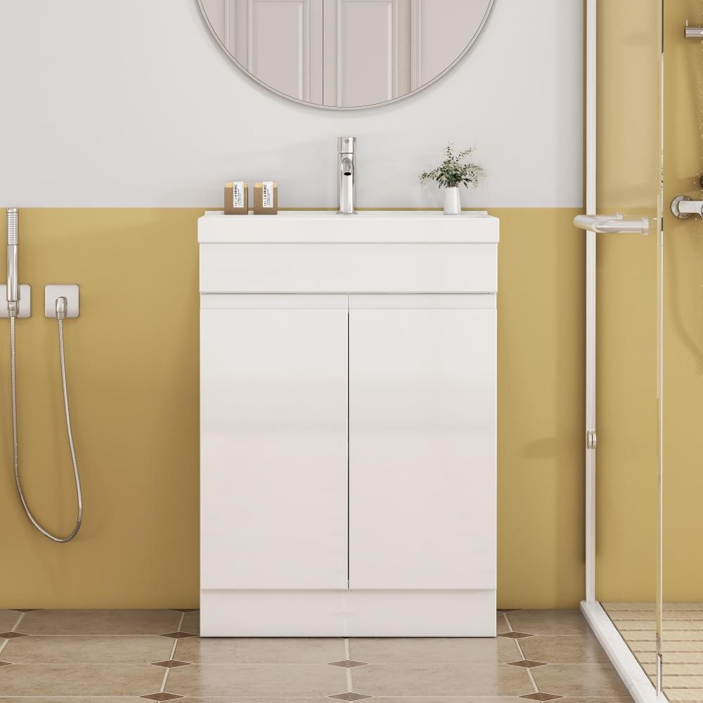 24in Bathroom Vanity Sink Combo 2 Doors Shelf Handle-Free Thick-Edged Basin