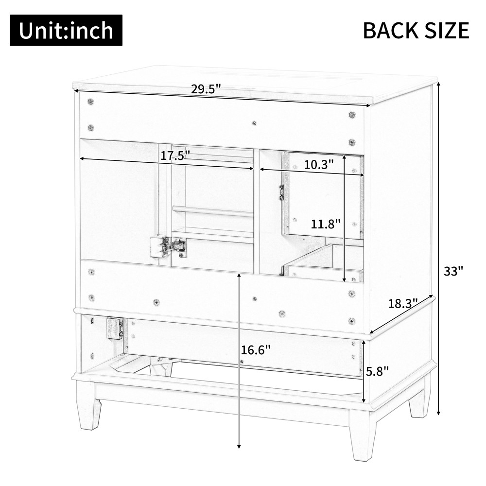 30″Bathroom Vanity with Sink Freestanding White Vanity Cabinetwith Ceramic Basin