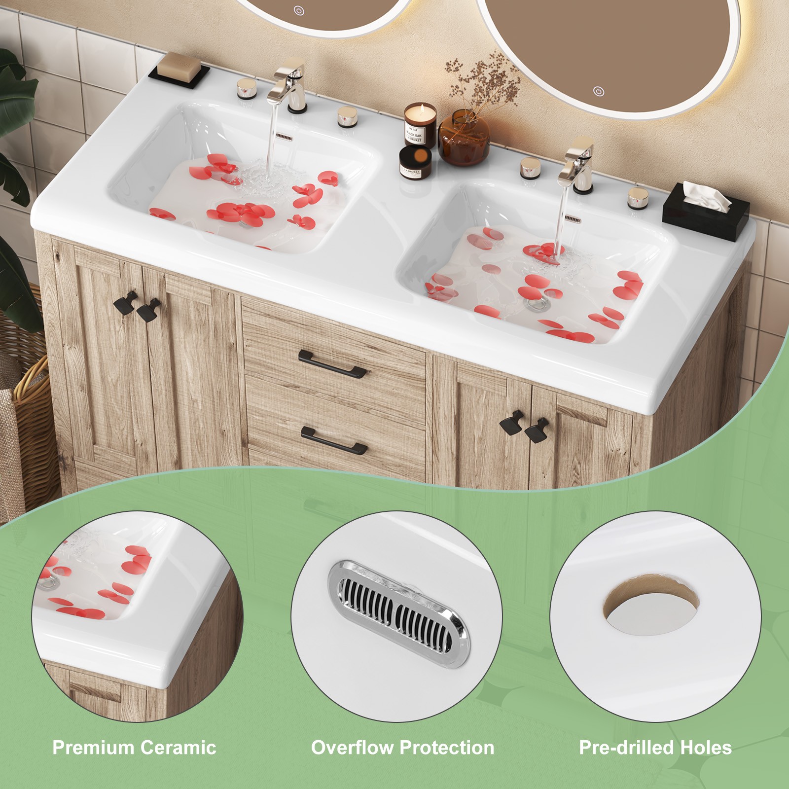 47” Bathroom Vanity w/Ceramic Sink Combo Freestanding Vanity Set with 6 Drawers