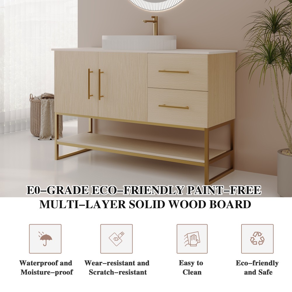 36″ Modern Bathroom Vanity Ceramic Vessel Sink Gold Accent Free Standing Cabinet