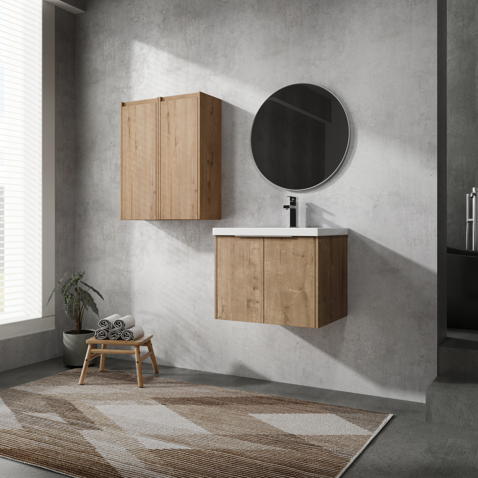 24In Plywood Floating Wall-Mounted Vanity Bathroom with Sink and 2x Side Cabinet