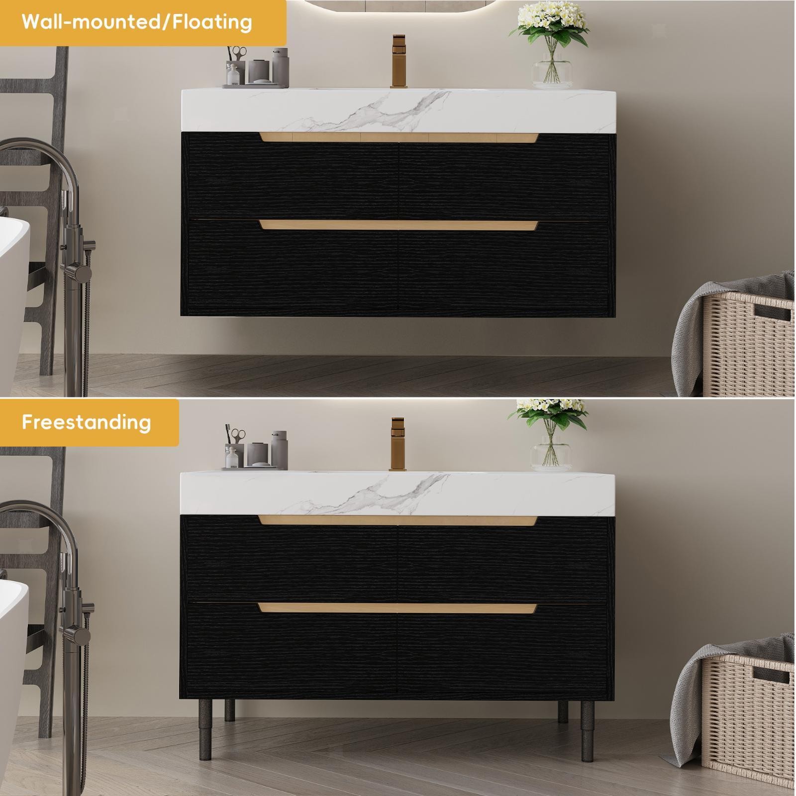 Solid Wood Waterproof Bathroom Vanity with Sintered Stone Top Modern Ceramic