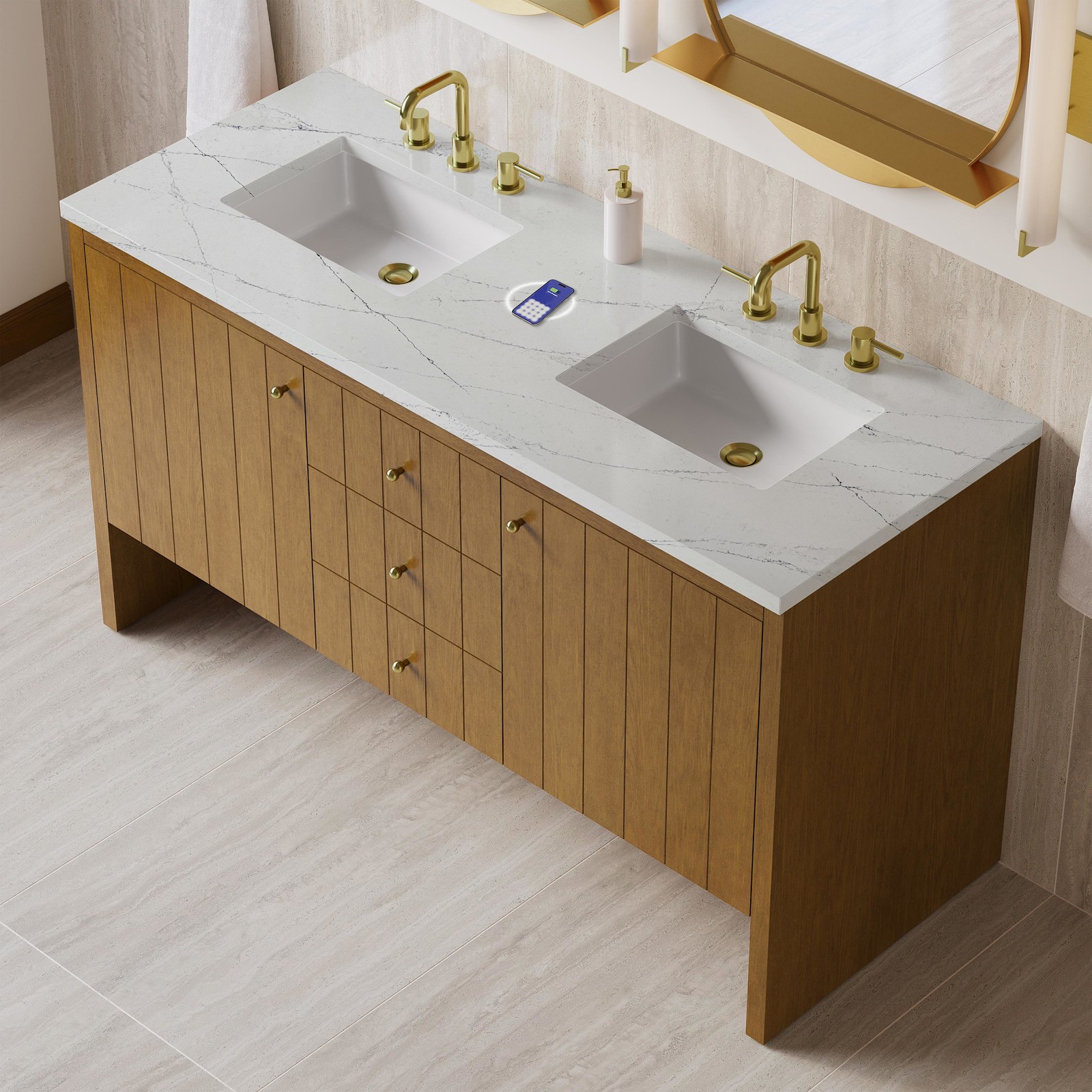 James Martin Vanities 435-V60D-FENC Hudson 60″ – Light Natural Oak