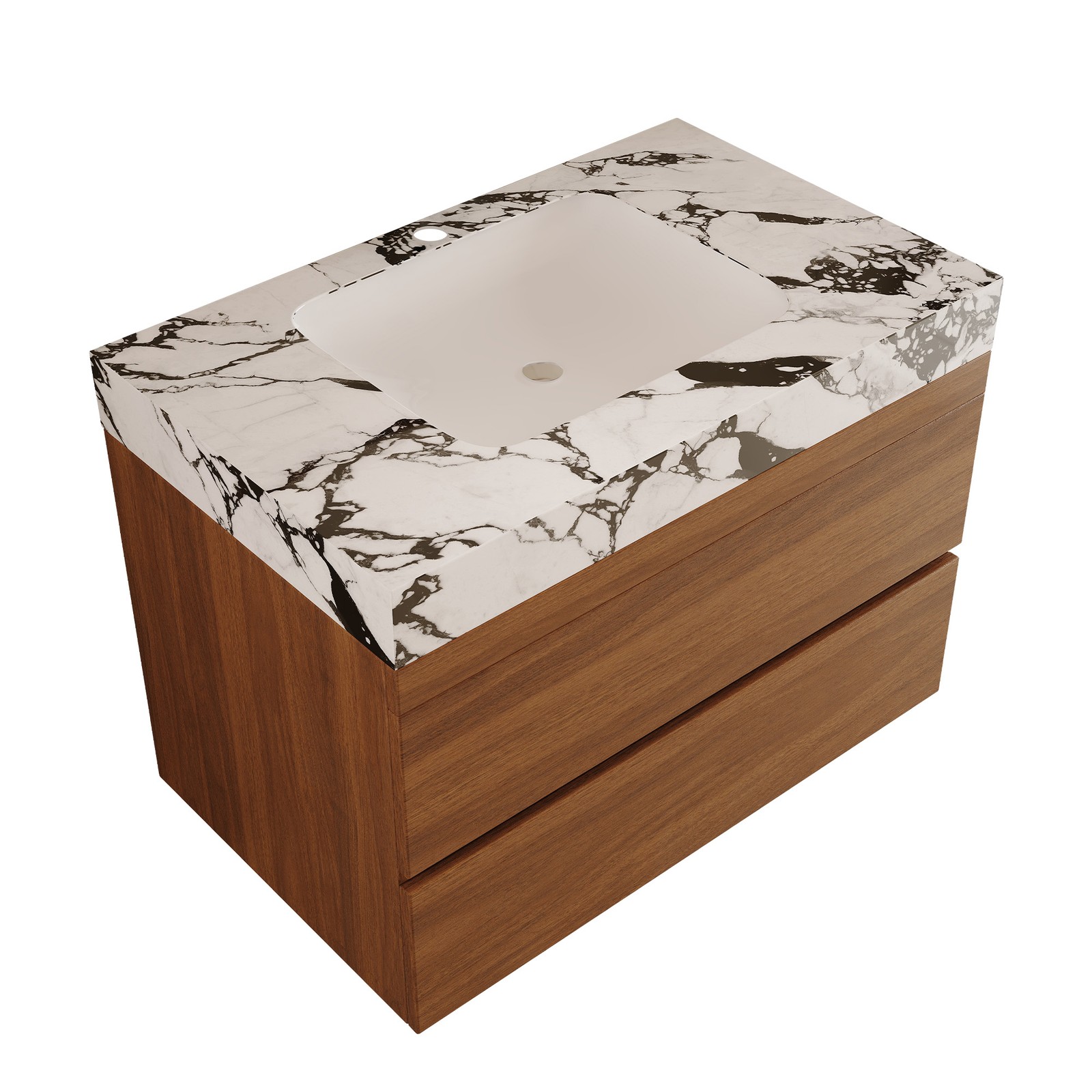29.9in Plywood Floating Bathroom Vanity Faux Marble Top Ceramic Undermount Sink
