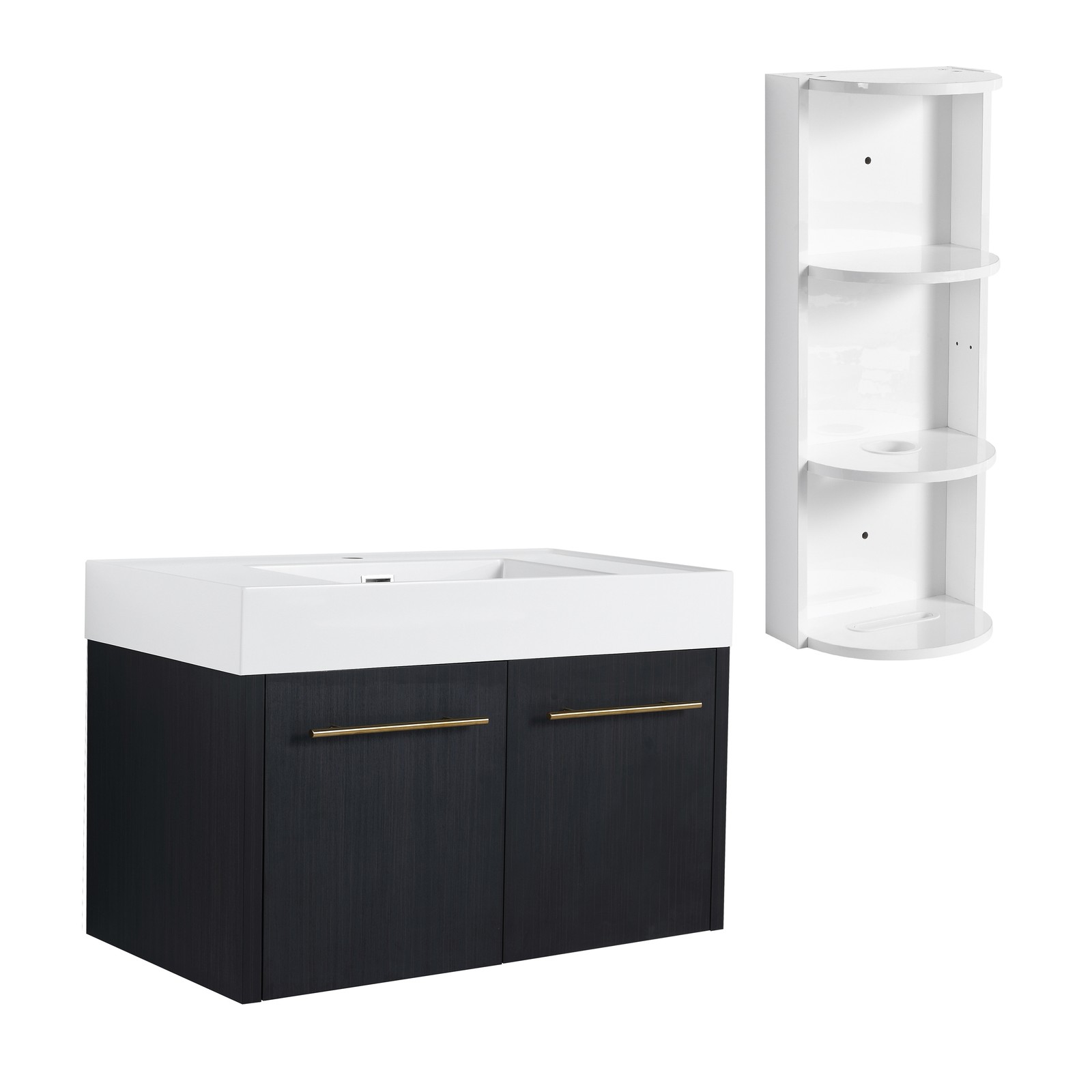36 Inch Plywood Wall-Mounted Bathroom Vanity with Resin Sink + Side Storage Rack