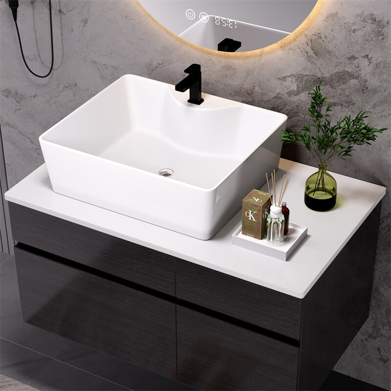 Modern Small Floating Single Bathroom Vanity with Ceramic Sink & Drawer,Black