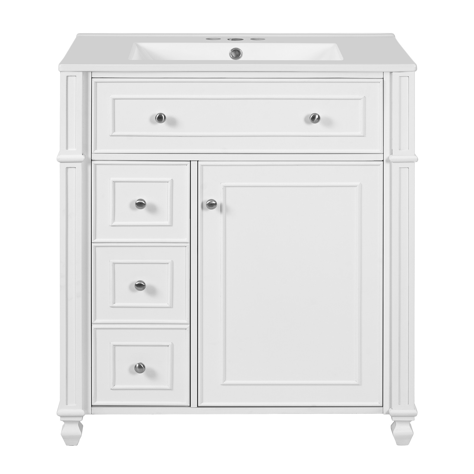 30 Inch Bathroom Vanity w/Ceramic Sink Basin, Storage Cabinet w/Soft Close Door