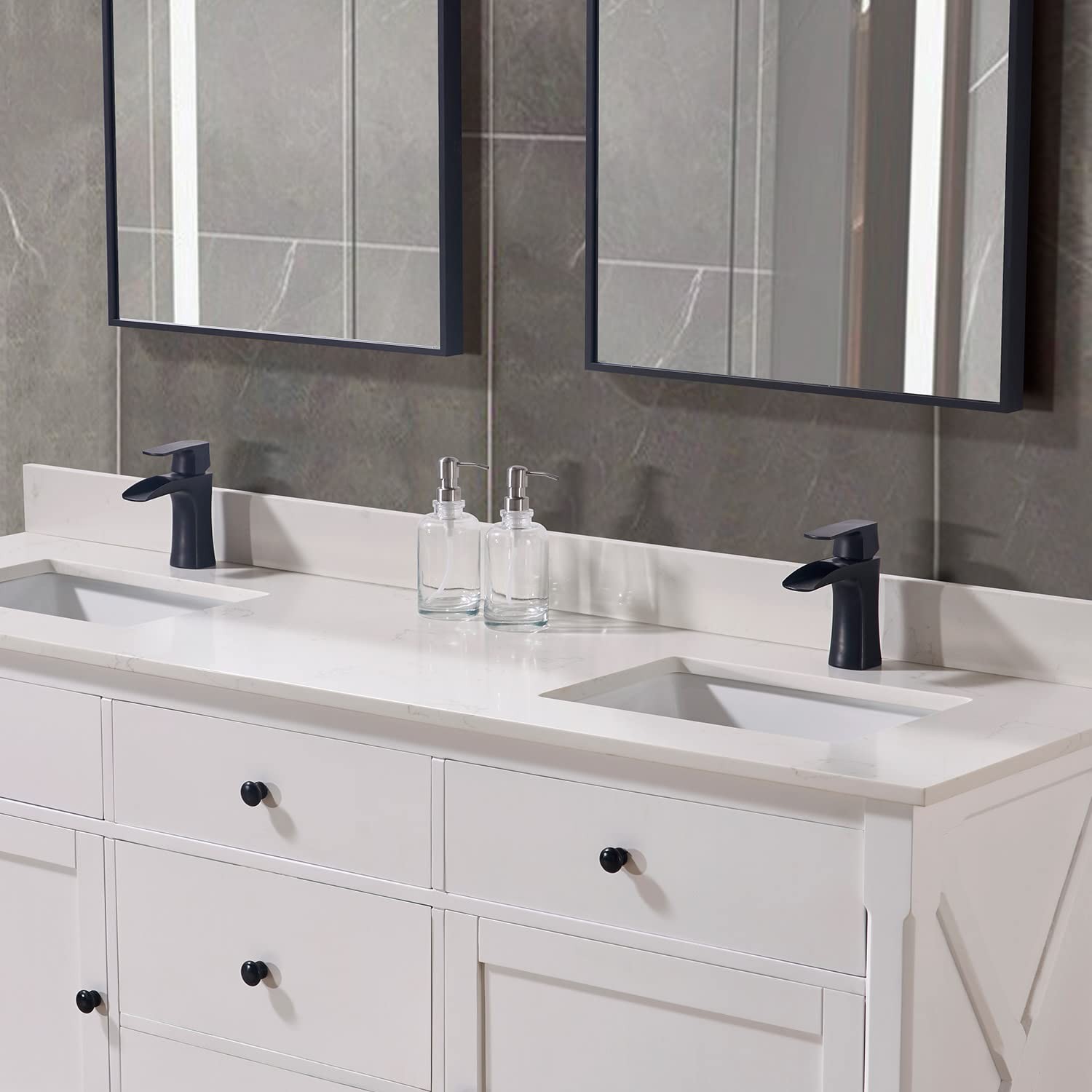 Pemberly Row Modern 73″ Composite Stone Double Vanity Top White