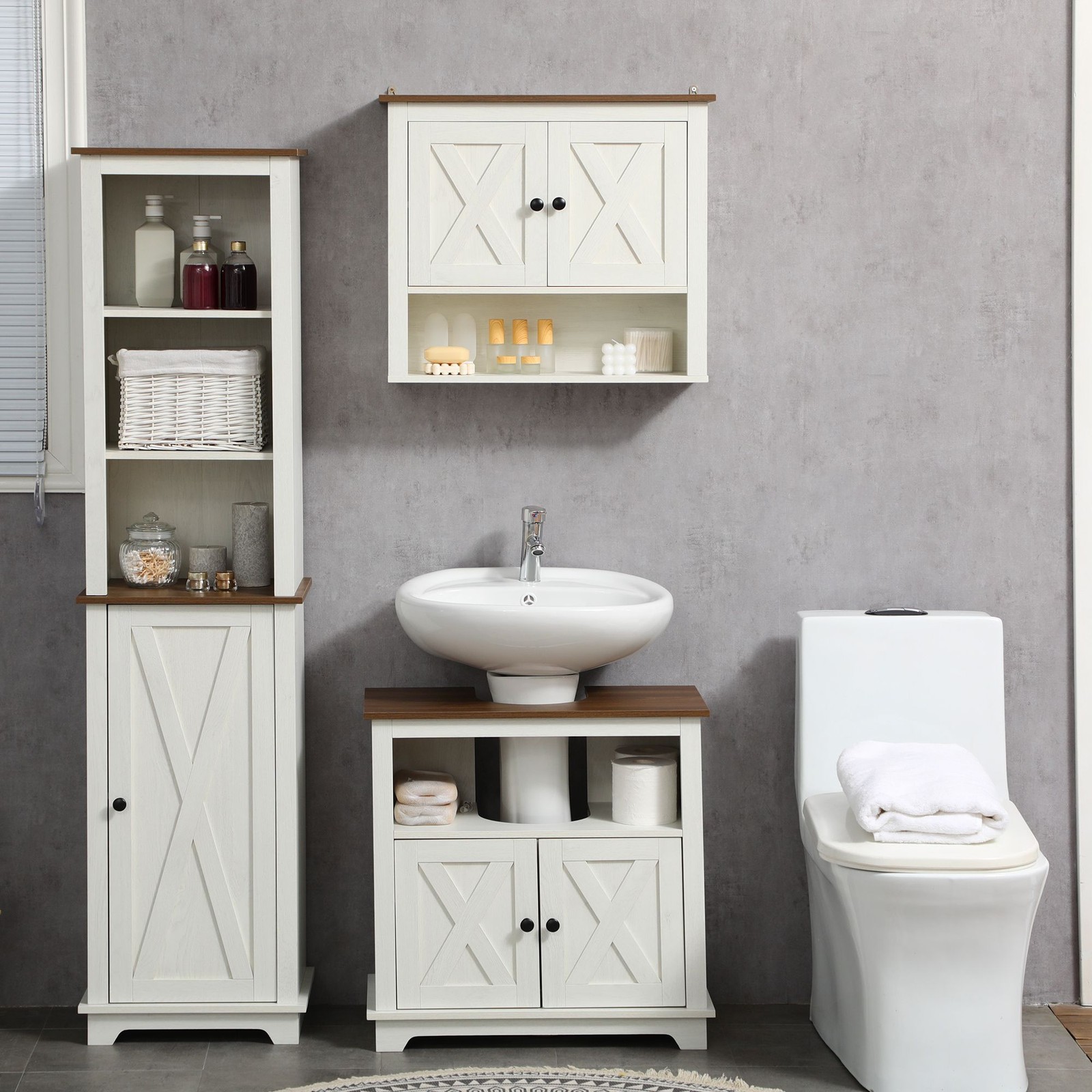 23.5×11.75×23.5in Vanity Cabinet with 110lb Capacity 2 Doors and Shelves