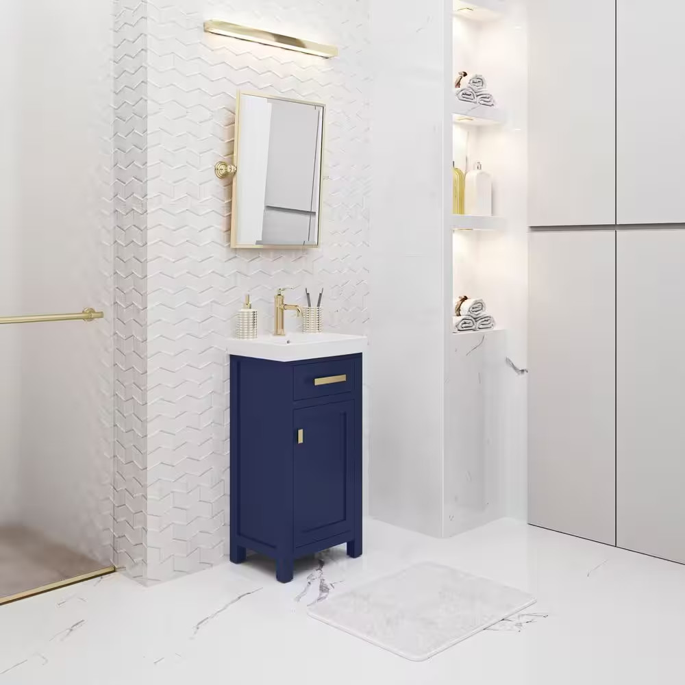 MIA 18 In. W Bath Vanity in Monarch Blue Finish with Ceramics Integrated Vanity