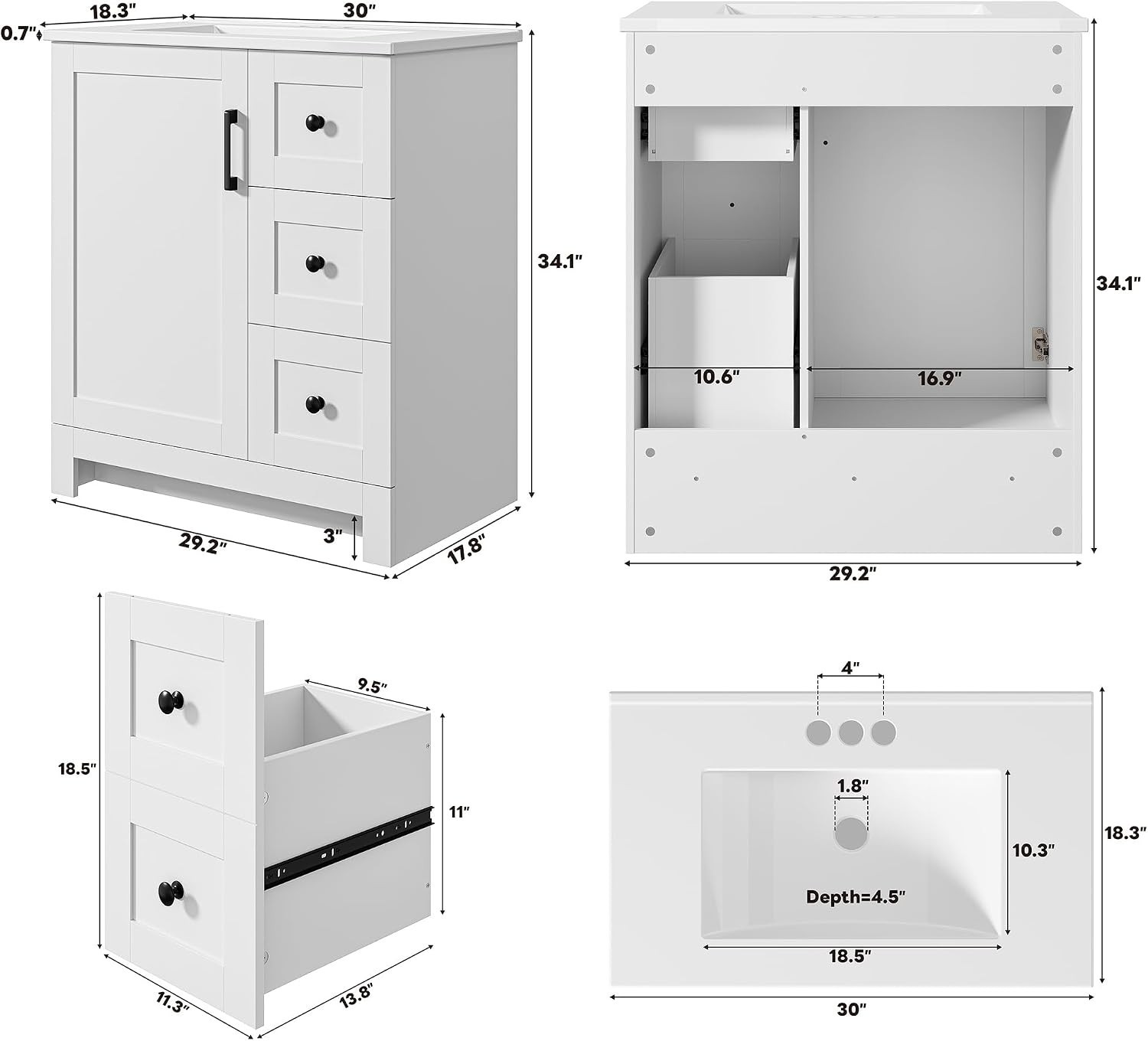 LIKIMIO 30″ Bathroom Vanity with Sink, Freestanding Bathroom Vanity with 1 Soft-