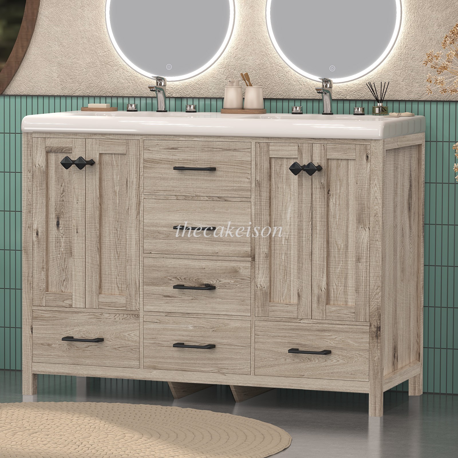 w/ Drawer 47.3″ Bathroom Vanity Vanity Top w/Double Sink Ceramic Freestandin